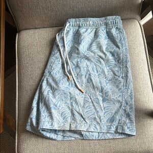 Southern Tide Light Blue Leaf Pattern Board Shorts